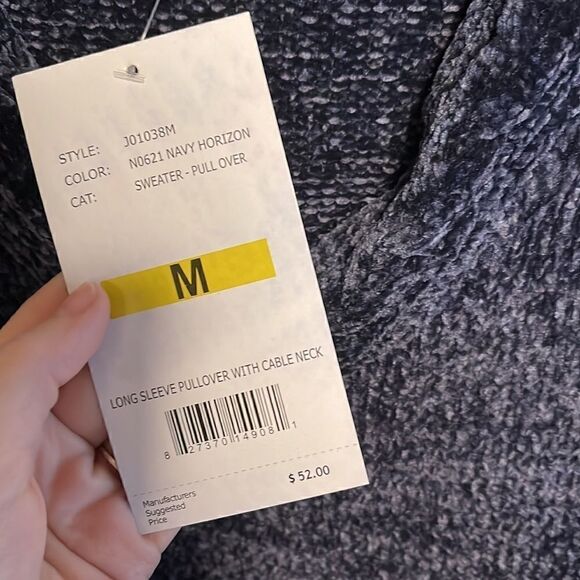 By Design- Long Sleeve Pullover Sweater w/ Cable V-Neck & Button Detail - Picture 3 of 6